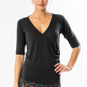 Skunkfunk | Black Lightweight Faux Wrap Top